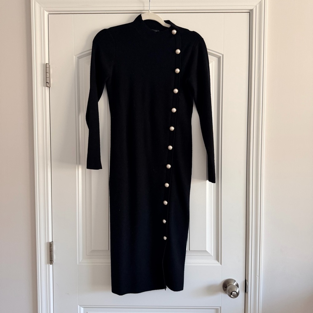 Elegant Black Dress with Pearl Accents
